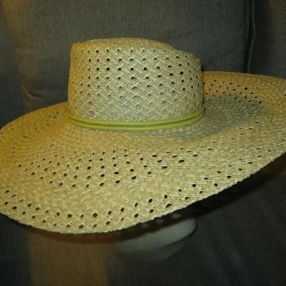 ❤️New COACH Large Brim Raffia Straw Hat Yellow Accent - Picture 1 of 8